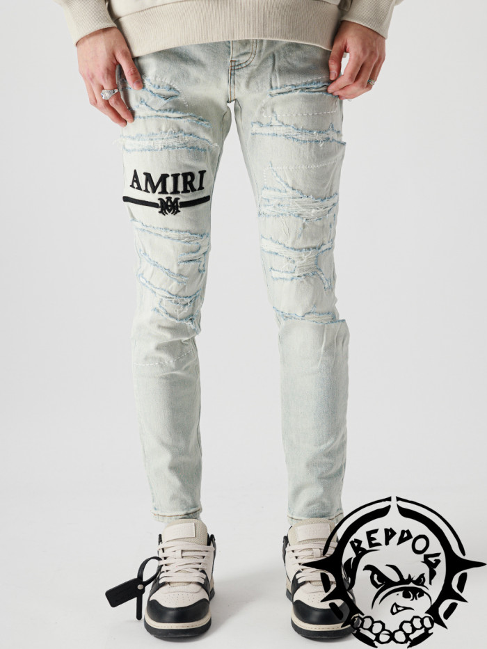 1:1 quality version Monogrammed Stacked Badge Embroidered Jeans