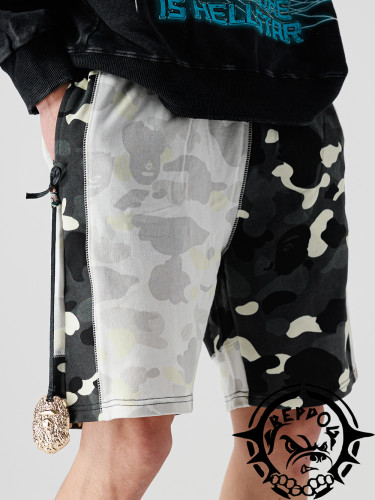 [buy more save more] Black And White Patchwork Camouflage Shorts