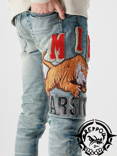 1:1 quality version Crouching Tiger Fine Embroidered Jeans