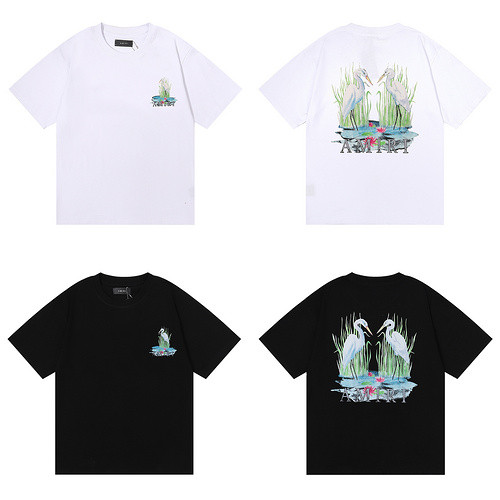 Double Cranes Playing in the Water Printed tee 2 colors