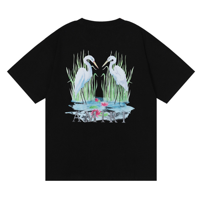 Double Cranes Playing in the Water Printed tee 2 colors