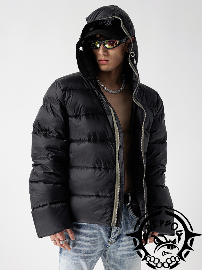 Personalized eyelet porous hooded down jacket 2 colors