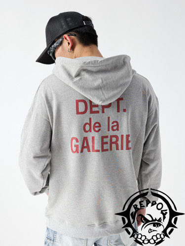 Printed hoodie with red lettering on front and back