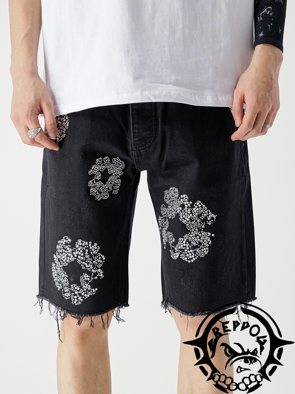 1:1 quality version kapok studded denim half pants 2 colors