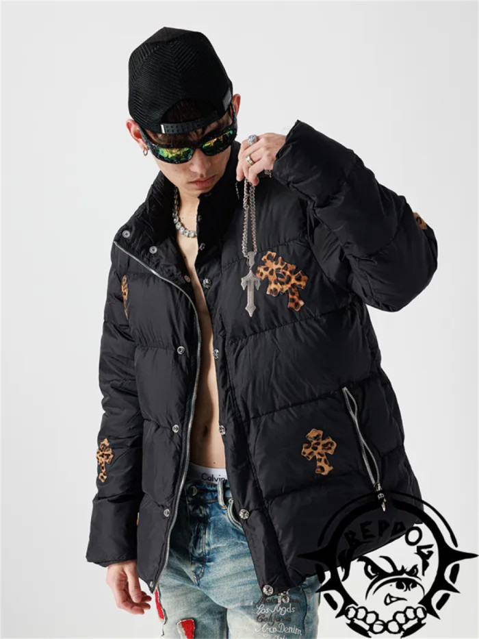 [Buy more save more]1:1 quality version Leopard Cross Embroidered Appliquéd Down Jacket