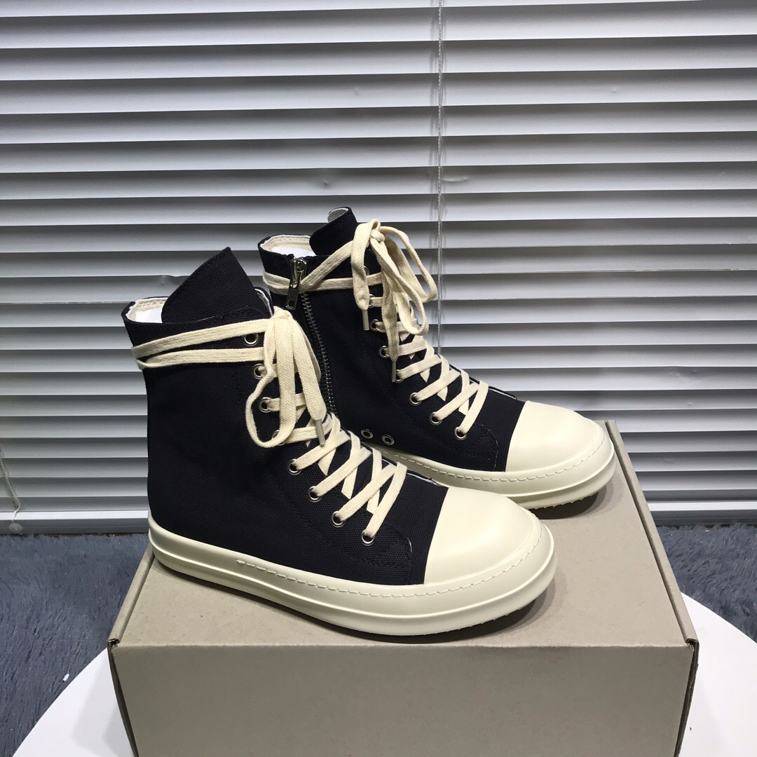 [buy more save more]rick 0wens canvas hi sneaker shoes zipper black and white