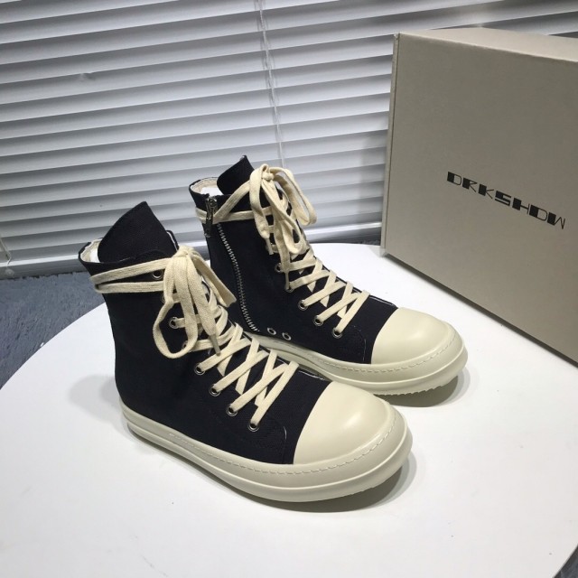 [buy more save more]Rick 0wens canvas hi sneaker shoes zipper black and white