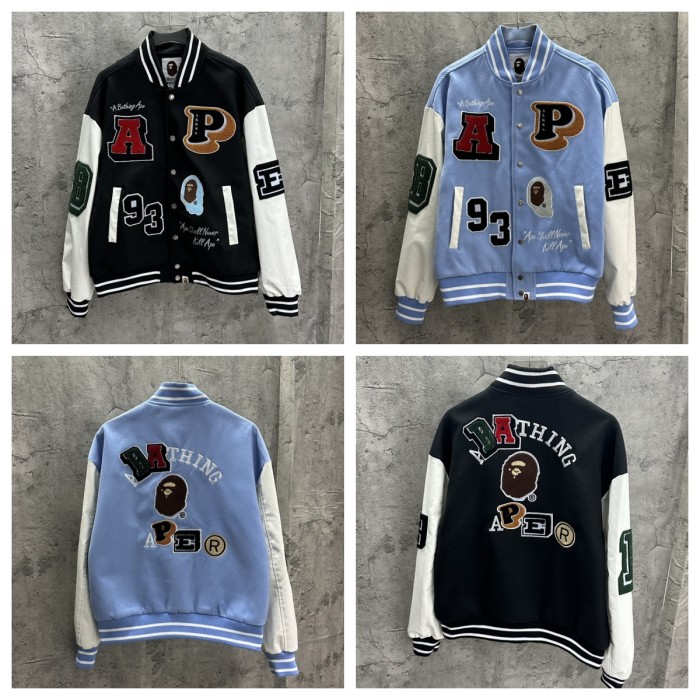 [Buy More Save More]Trendy Cartoon Alphabet Embroidered Baseball Jacket 2 colors