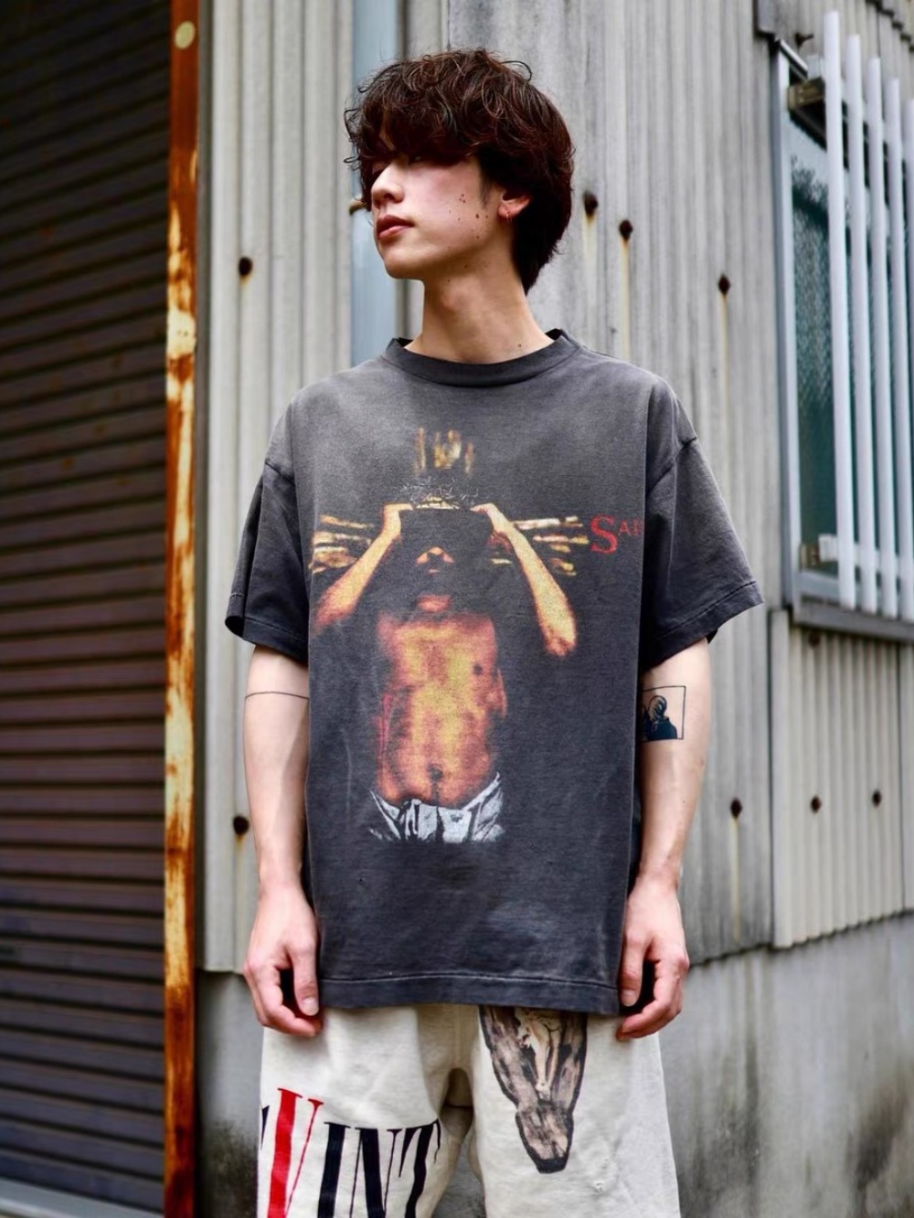 washback aged print tee