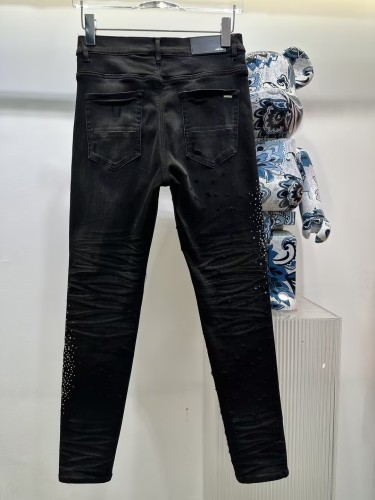 1:1 quality version Black jeans with stars and rhinestones