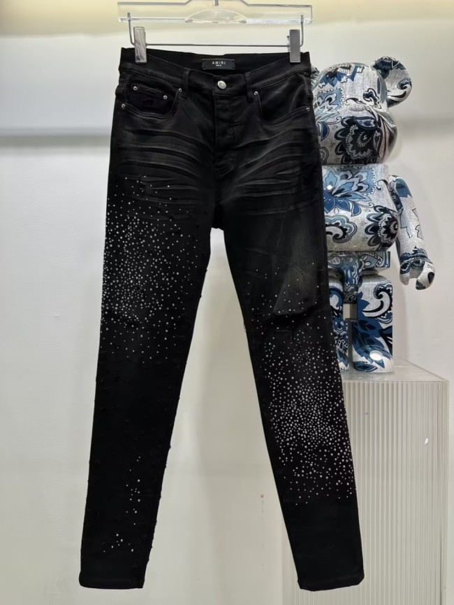 1:1 quality version Black jeans with stars and rhinestones