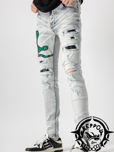 1:1 quality version Double Snake Dance Embroidered Jeans