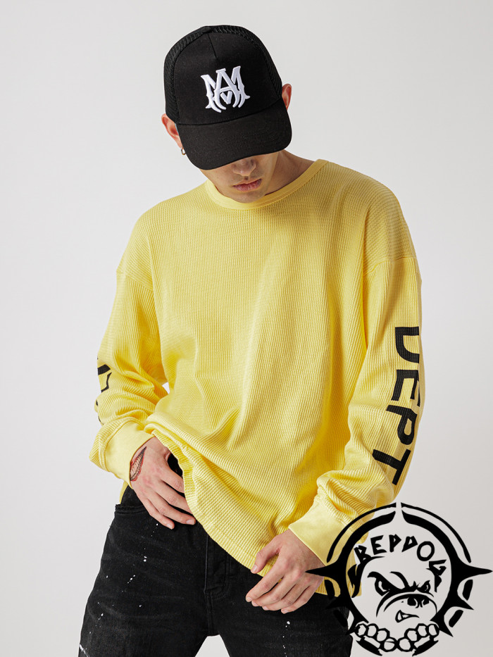 1:1 quality version Lemon Yellow Double Sleeve Letter Breathable T-Shirt 4 colors