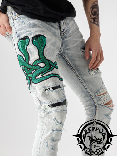 1:1 quality version Double Snake Dance Embroidered Jeans