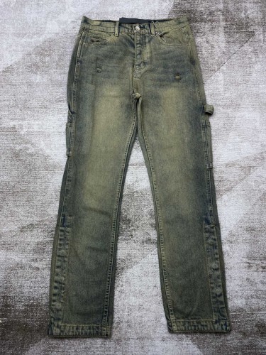 1:1 quality version Straight leg yellow clay button row jeans
