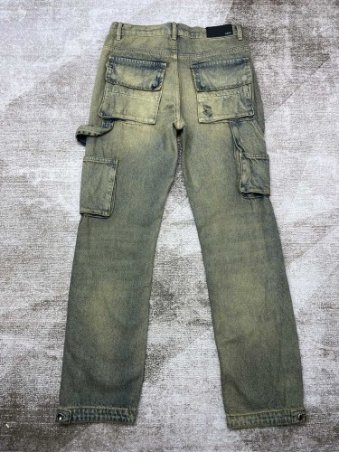 1:1 quality version Straight leg yellow clay button row jeans