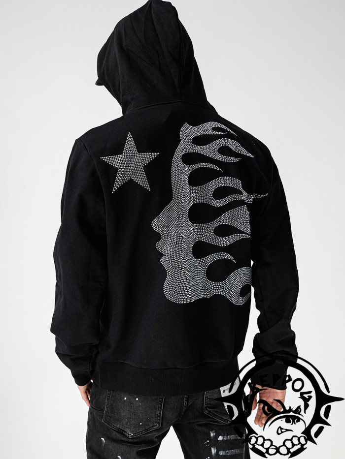 1:1 quality version Half Face Shiny Rhinestone Flat Hoodie