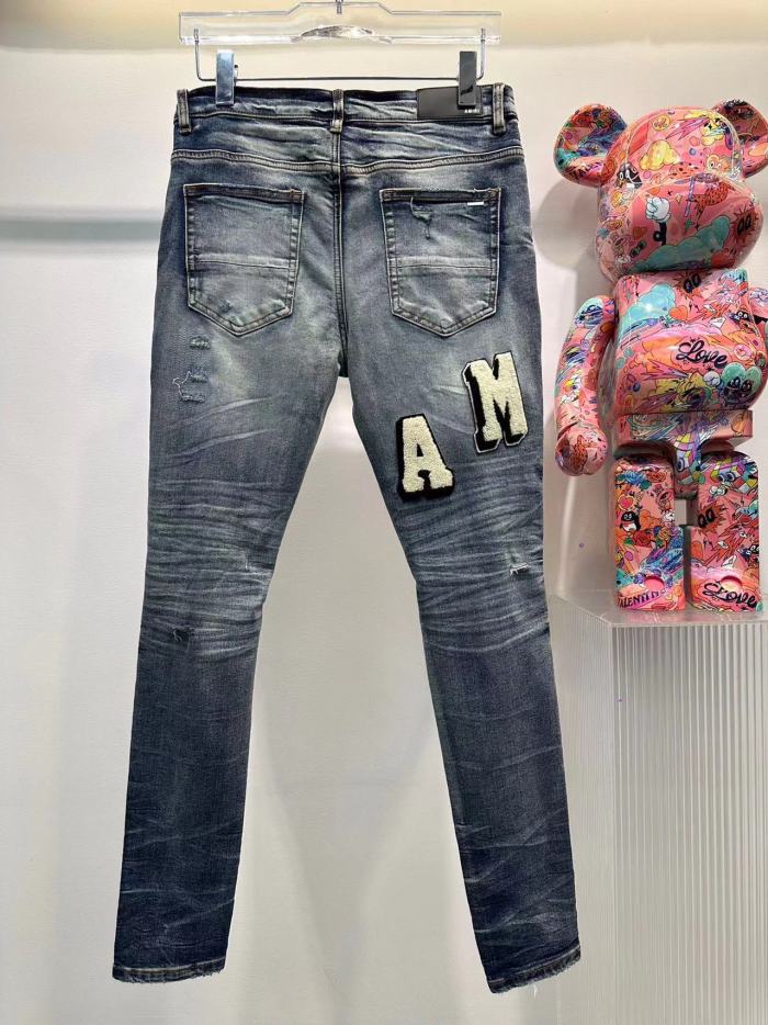 1:1 quality version Colorful Melt Alphabet Embroidered Jeans