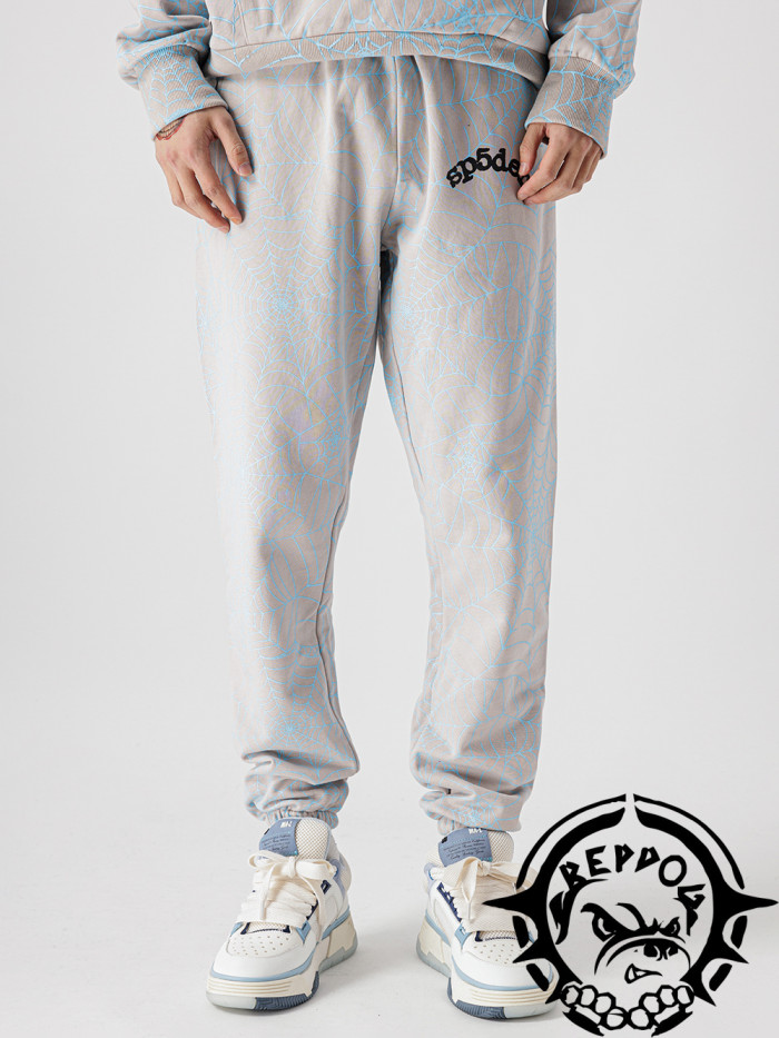Fluorescent Blue Spider Web Printed Pants