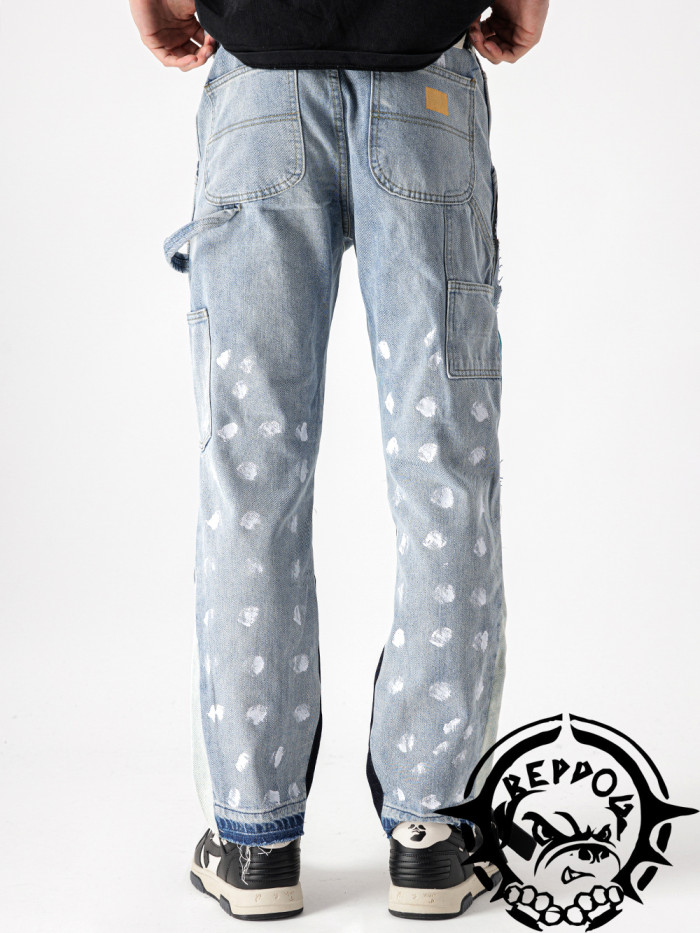 1:1 quality version Shades of Blue and White Printed Patchwork Jeans