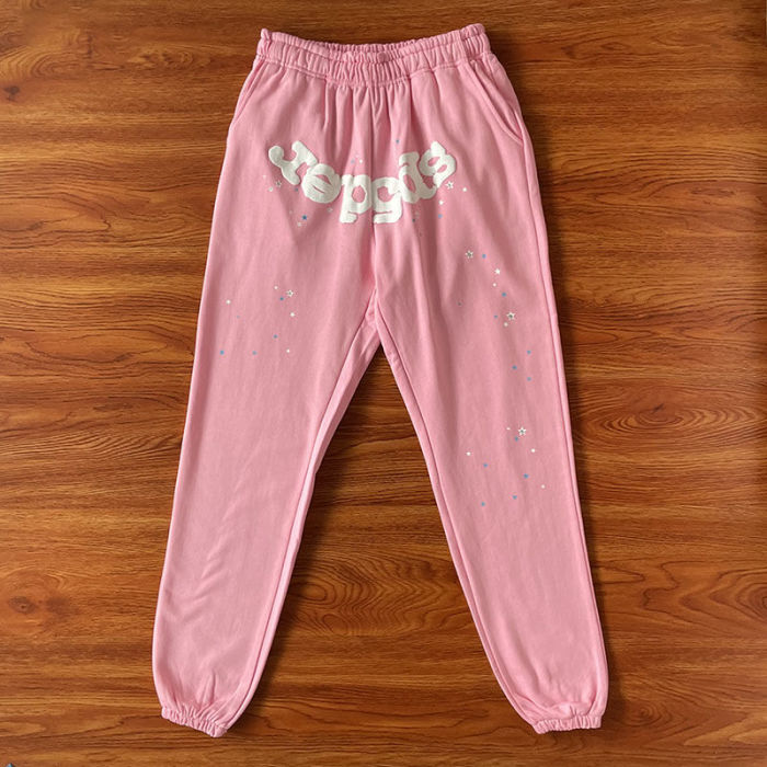 Trendy Pink Shiny Diamond Spider Web Pants