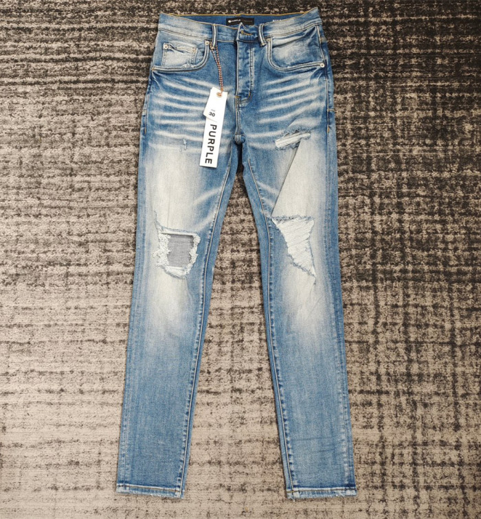 1:1 quality version Sky Blue Raw Edge Ripped Ripped Jeans