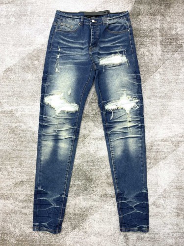 1:1 quality version distressed leather jeans