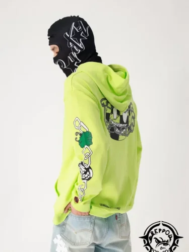 1:1 quality version Chain Football Zipper hoodie fluorescent green