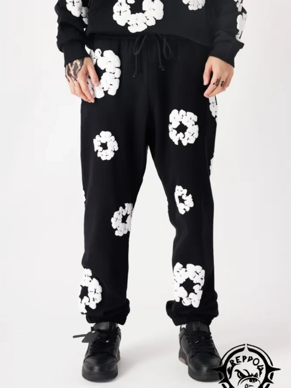 [including comparative images of repdog and other seller] 1:1 quality version irregular-logo long sweatshirt pants 10 colors