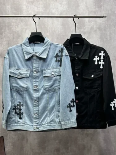 INS Style Cross Patch Washed Denim Jacket 2 colors