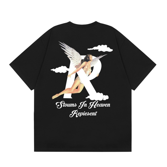 R Letter Angel Print Loose Washed tee 2 colors