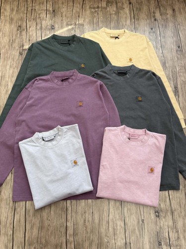 1:1 quality version Macaron chest small logo washed and aged long-sleeved T-shirt 6 colors