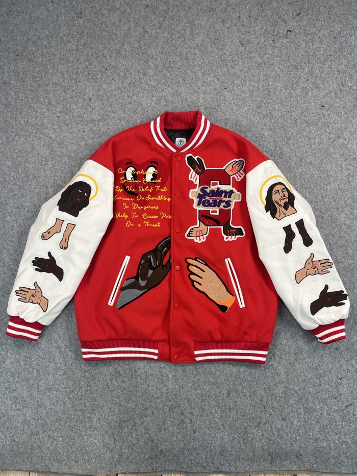 [buy more save more] Loose fitting patch embroidered flight baseball jacket
