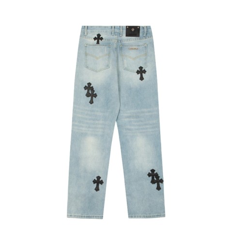 Colorful Graffiti Caterpillar Cross Leather Patch Aged Jeans