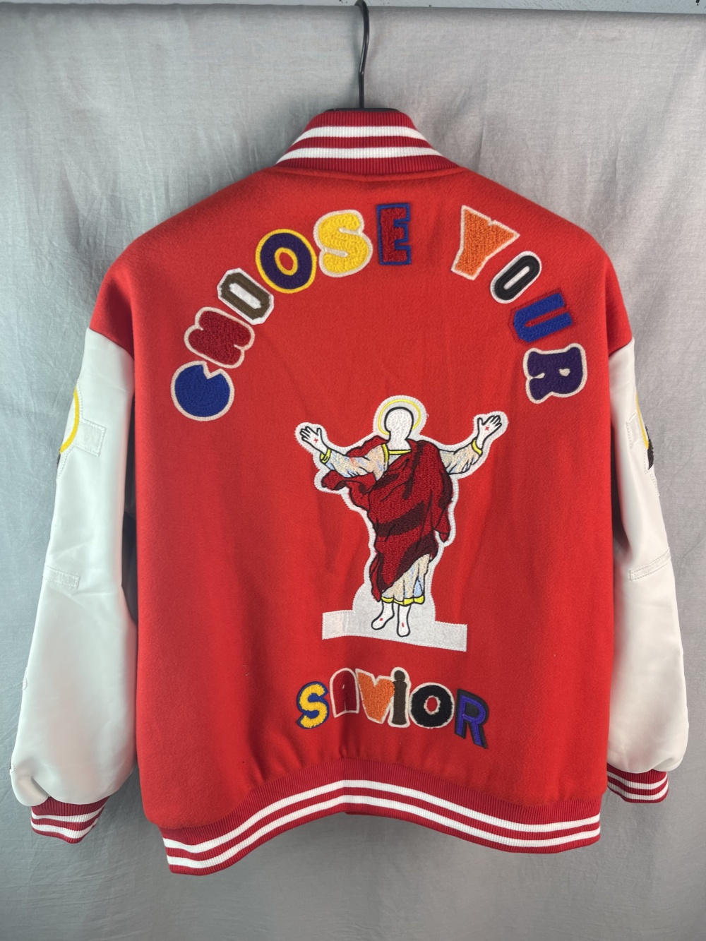 [buy more save more] loose fitting patch embroidered flight baseball jacket