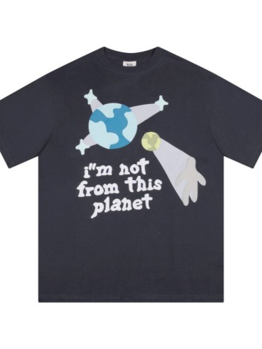 Cartoon Planets Collide Stereoscopic Foam Letter Print Tee