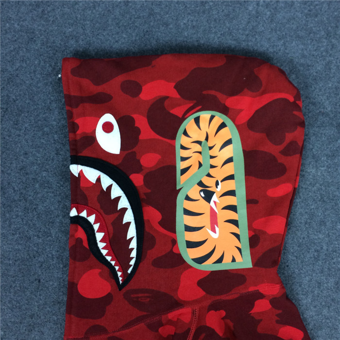 [buy more save more] 1:1 quality version Bape Full Camo Shark Hoodie red