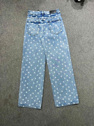 1:1 quality version All-over AM monogrammed teardrop print jeans