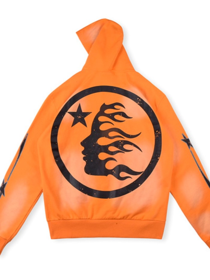 1:1 quality version Classic Orange Half Face Washed Hoodie