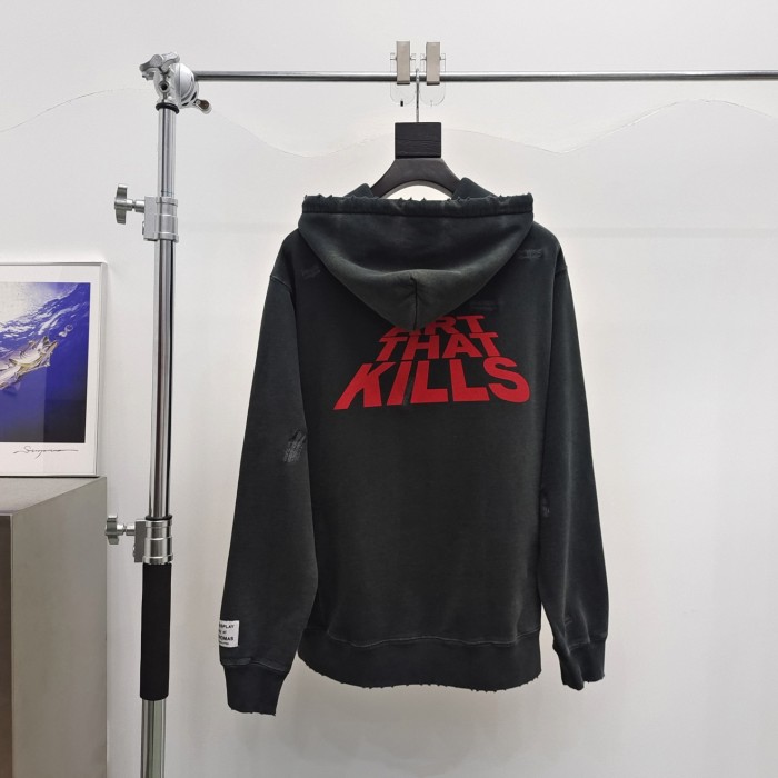 1:1 quality version Washed and Aged Red Letter Destruction Knife Cut Patch Hoodie
