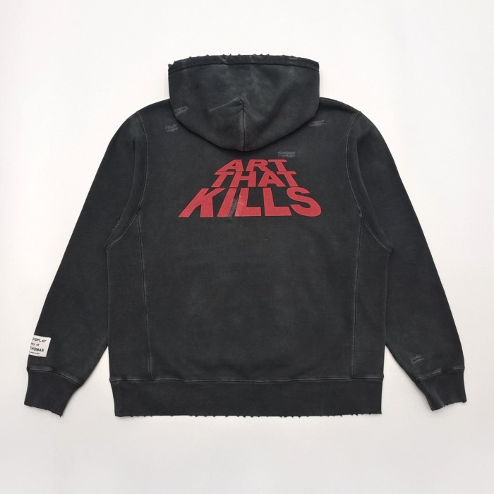 1:1 quality version Washed and Aged Red Letter Destruction Knife Cut Patch Hoodie