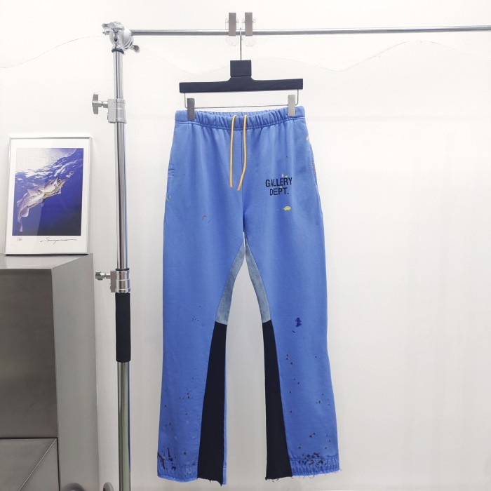 1:1 quality version Hand-painted ink splattered patchwork micro-flare sweatpants