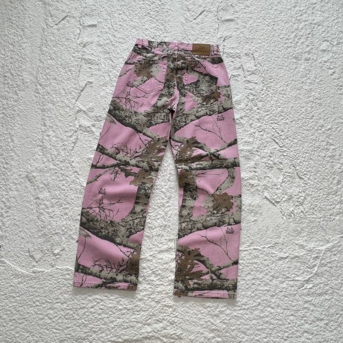 1:1 quality version Full Printed Pink Maple Leaf Branches High Rise Straight Leg Jeans