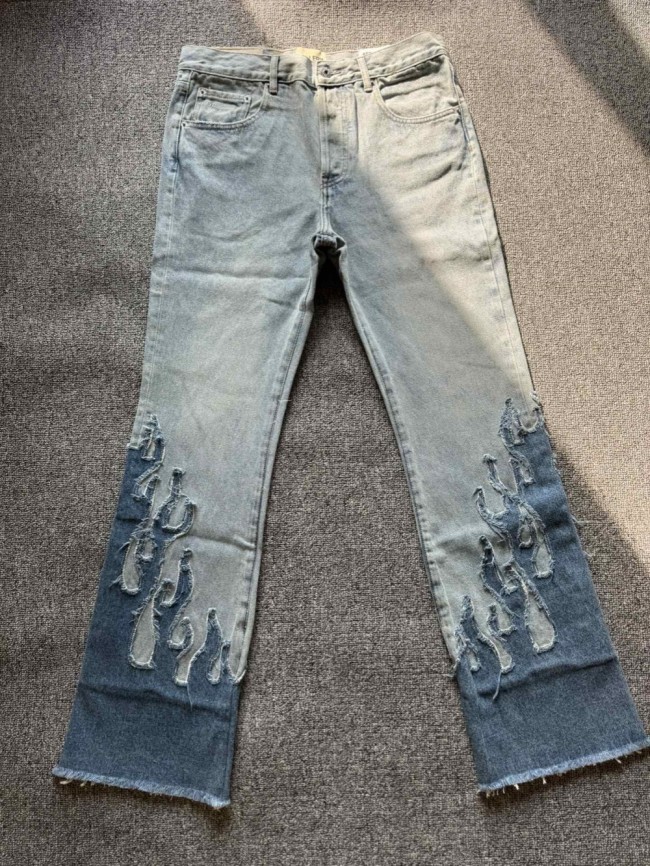 1:1 quality version Flame-spliced washed jeans
