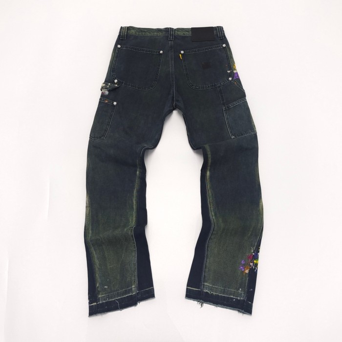 1:1 quality version Vintage Ink Splash Spliced Workwear Washed Jeans 3 colors