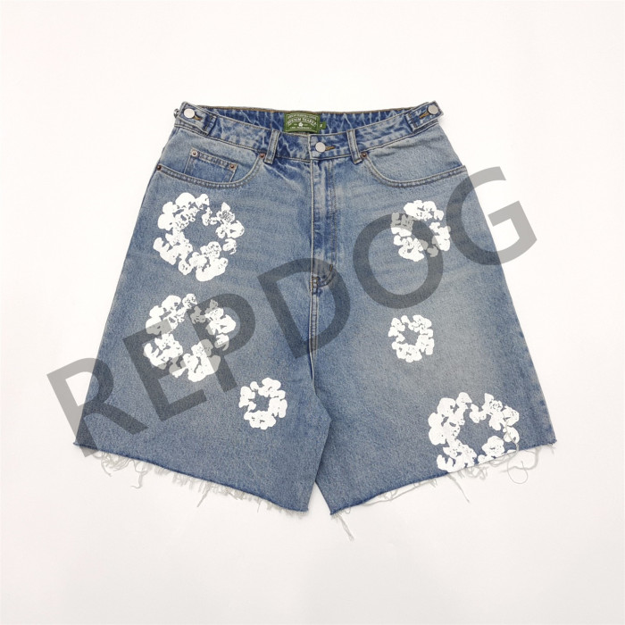 1:1 quality version Cotton Wreath Milled Whiskered Washed Denim Shorts 2 Colors