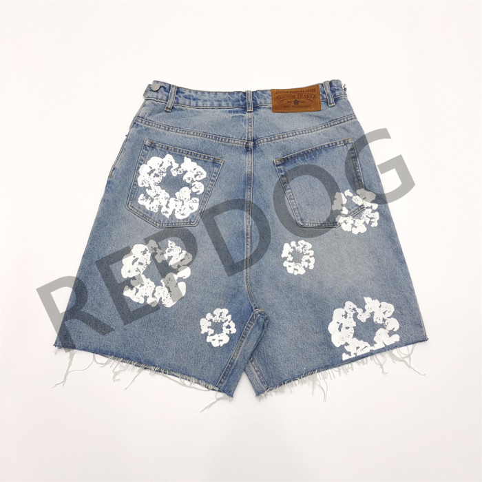 1:1 quality version Cotton Wreath Milled Whiskered Washed Denim Shorts 2 Colors