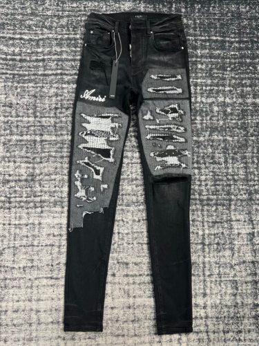 1:1 quality version Personalized Double Knee Ripped Slim Fit Jeans