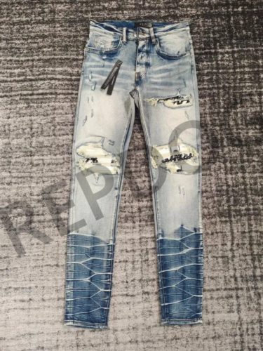 1:1 quality version Washed and Aged Destroyed Embroidered White Patchwork Jeans