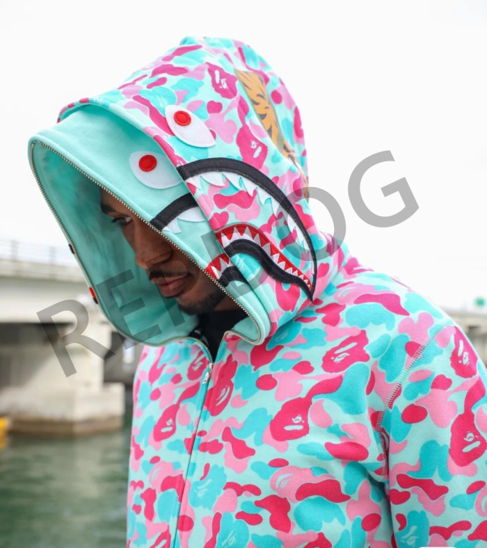 Miami Co-Branded Double Hooded Shark Head Zip Hoodie